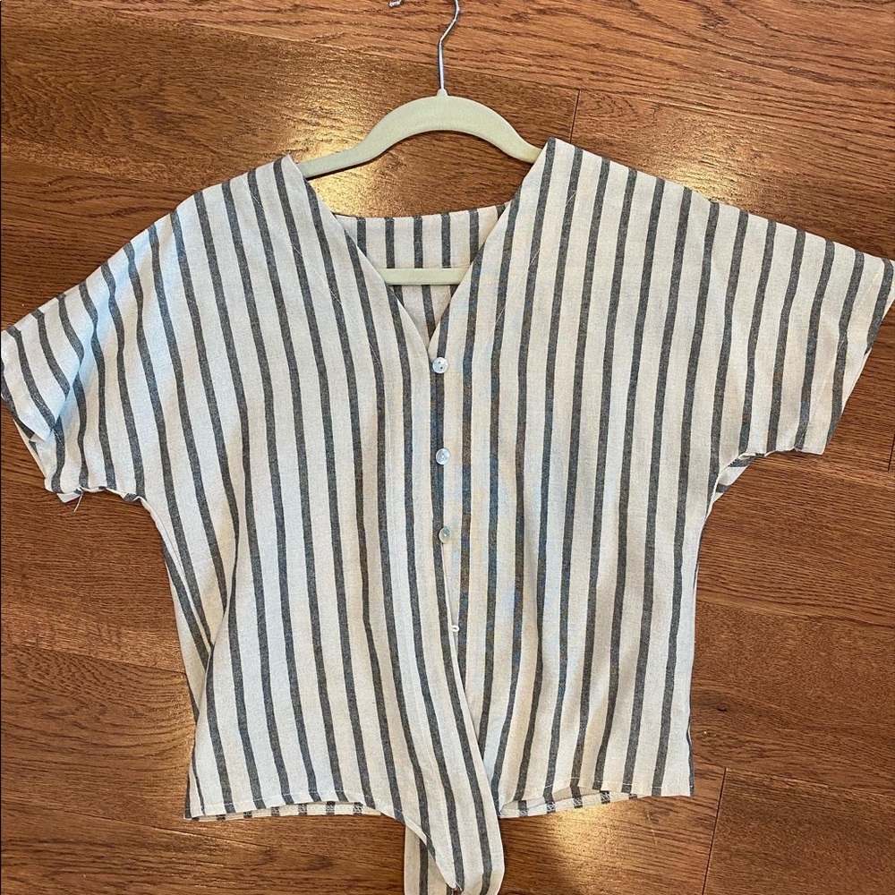 Gray striped shirt with tie